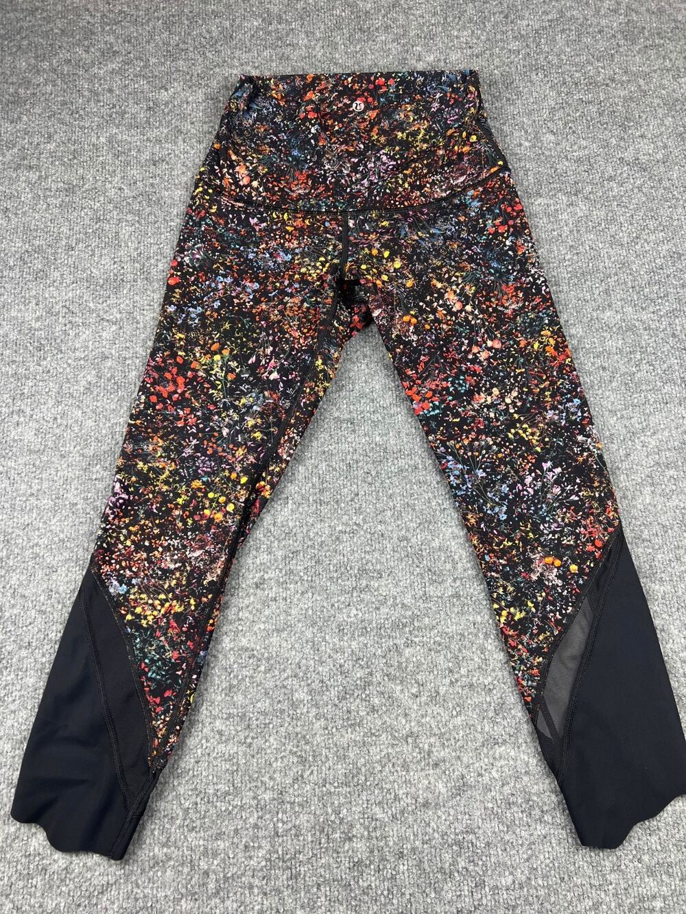 Lululemon Women's High Rise Floral‎ Print Cropped Leggings Mesh Trim Size 6 #763